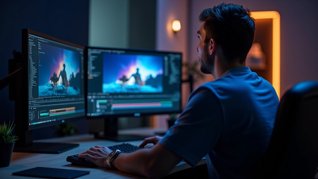 Diseñador de gráficos en movimiento trabajando con After Effects en estudio moderno