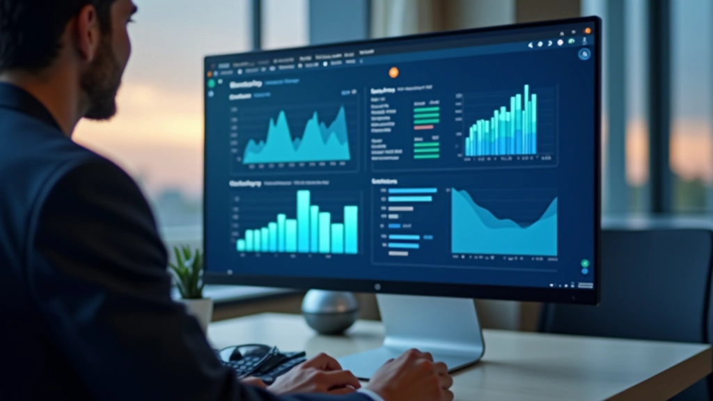 Monitor de escritorio mostrando gráfico de rendimiento con líneas de animación fluida en tiempo real
