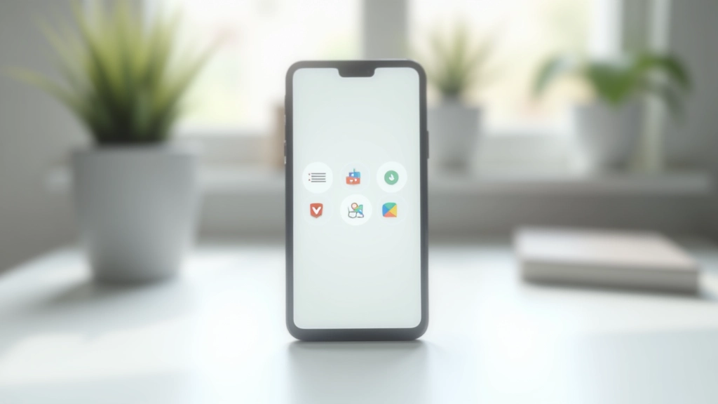 Aplicación móvil en smartphone con iconos de navegación que se animan al ser seleccionados